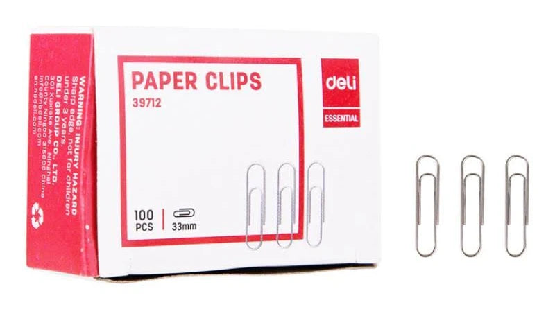 Deli Paper Clips Silver 33mm Box 100’s